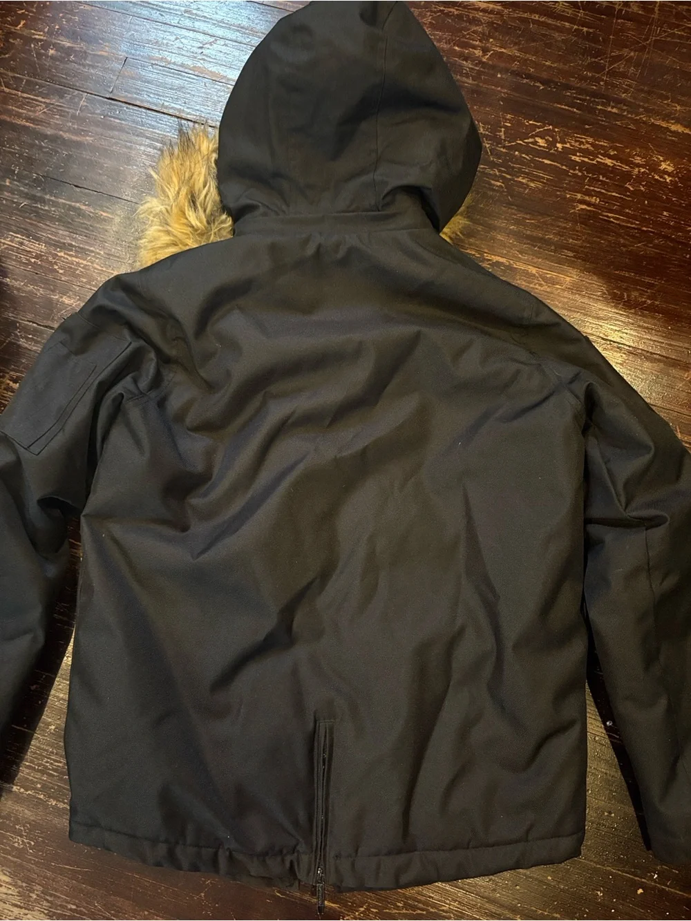 Size 14/16 Boys Black Military-Style Parka winter Jacket with Faux Fur Hood